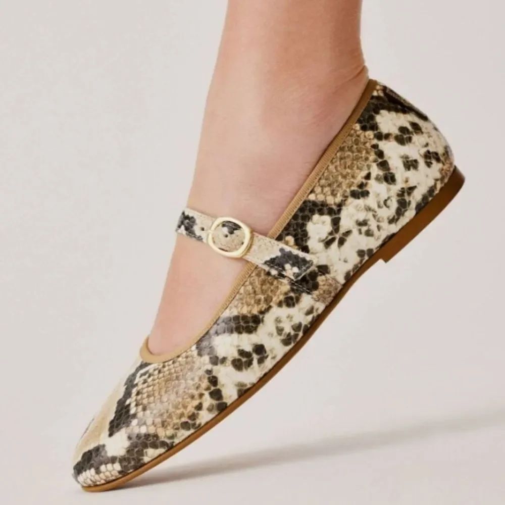 BRAND NEW JELLYPOP WOMEN's SNAKESKIN LEATHER MARY JANE PATTERN FLAT